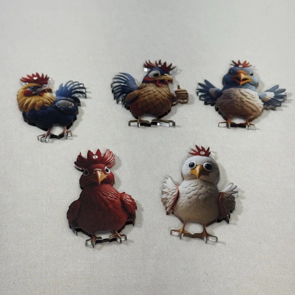 Lot 5 Chicken Ornaments -‎ Double side - Matte Or Gloss